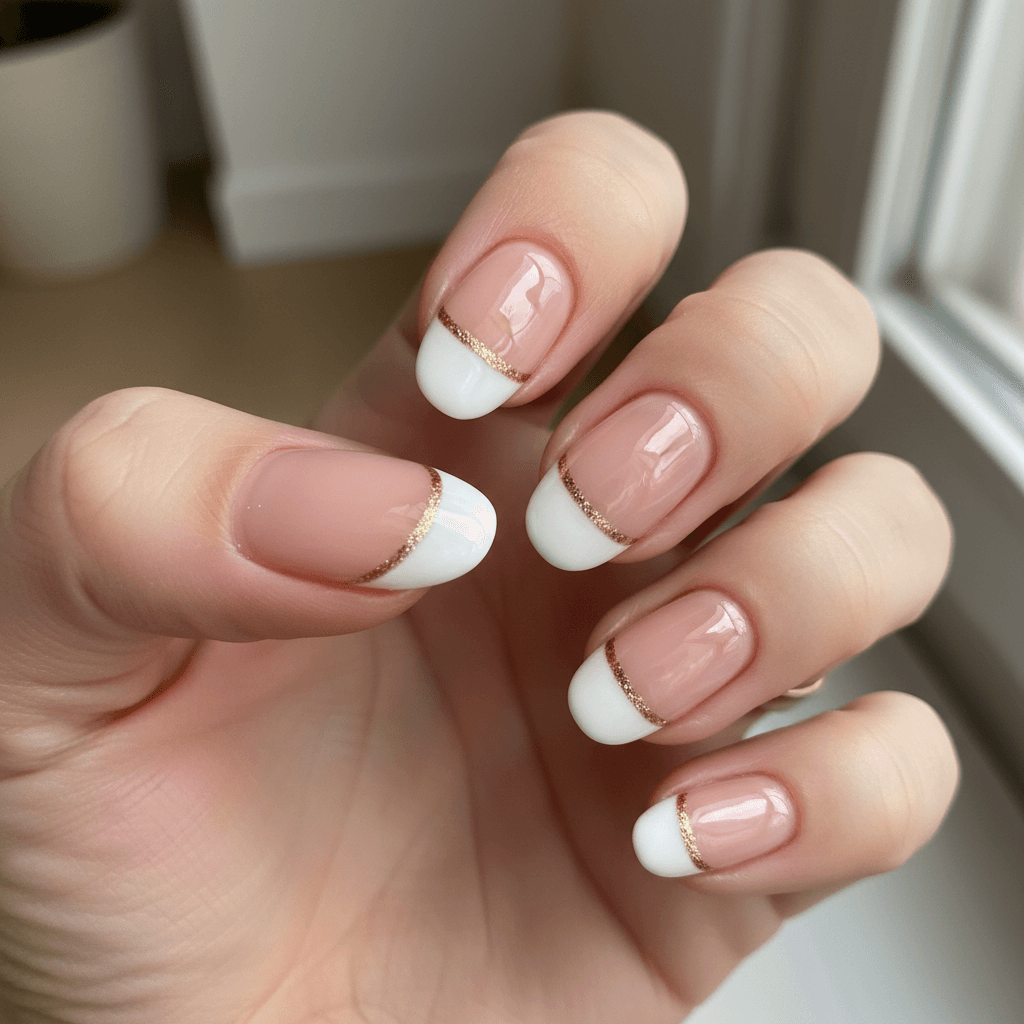 French manicure with gold line detail